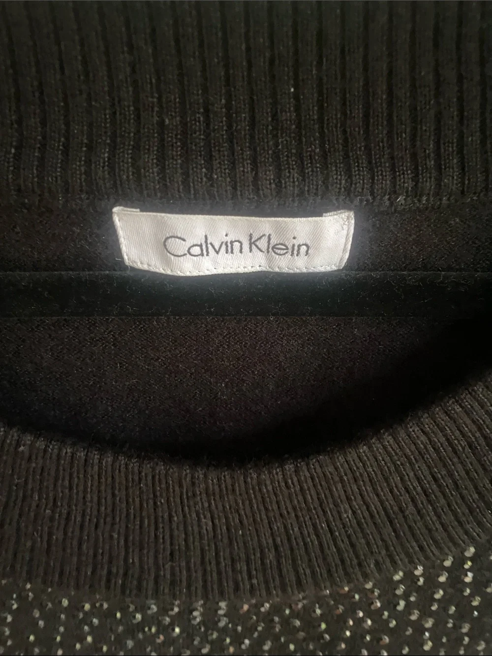 Calvin Klein Black Scoop Neck Sweater with Rhinestone Detail